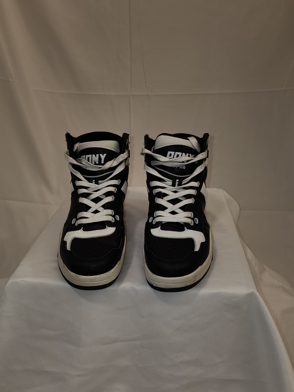 Pony Retro Black and White High-Top Sneakers
